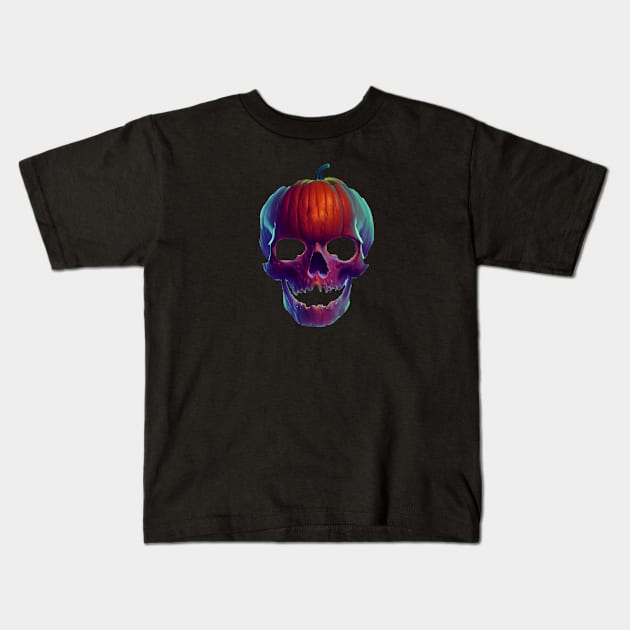 Pumpkin Halloween skull III Kids T-Shirt by Northern Coven Apparel